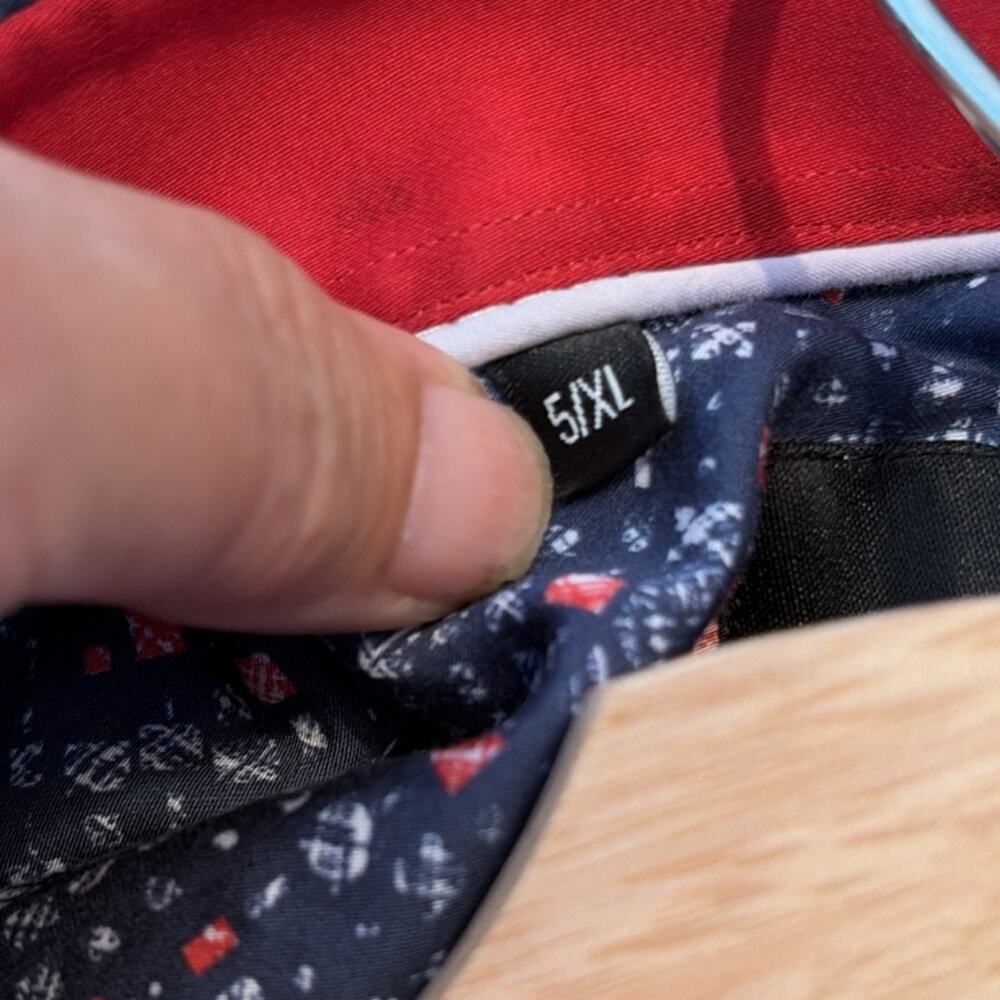 MACEOO Men 5XL Blue Red White Geometric Cotton Button-Up Short Sleeve Shirt - Picture 7 of 7